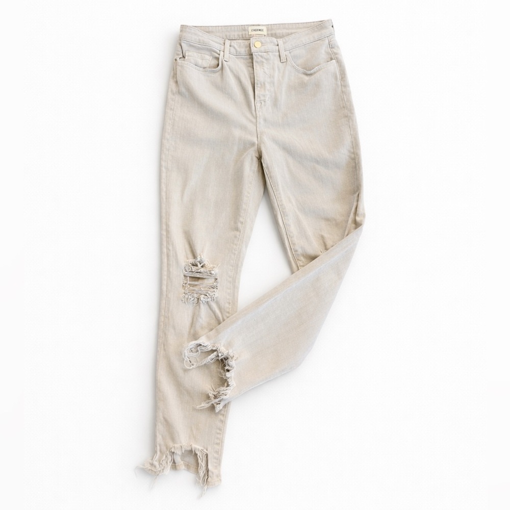 L’agence Distressed Cream Jeans 30
